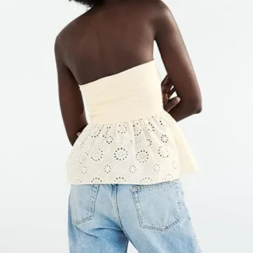 MISSACTIVER Women Twist Knot Knit Bandeau Tube Top Embroidery Strapless Off Shoulder Backless Hollow Crop Tank Corset Top