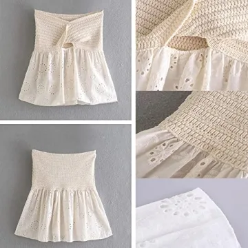 MISSACTIVER Women Twist Knot Knit Bandeau Tube Top Embroidery Strapless Off Shoulder Backless Hollow Crop Tank Corset Top