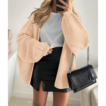PRETTYGARDEN Women's Oversized Cardigan Sweater with Lantern Sleeves for Stylish Comfort