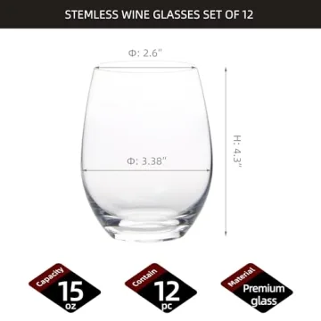 FAWLES Stemless Wine Glasses Set of 12, Elegant & Dishwasher Safe