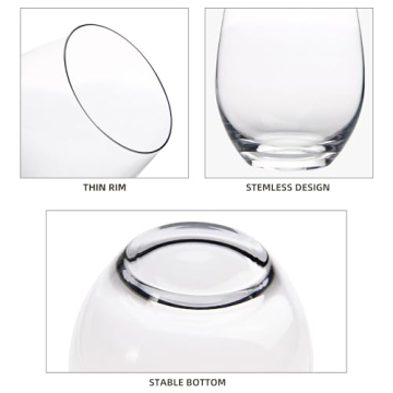 FAWLES Stemless Wine Glasses Set of 12, Elegant & Dishwasher Safe