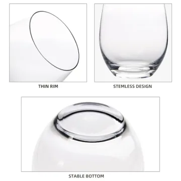 FAWLES Stemless Wine Glasses Set of 12, Elegant & Dishwasher Safe