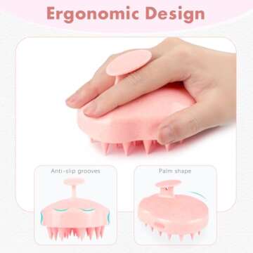 FREATECH Scalp Massager Shampoo Brush with Soft Silicone Bristles for Hair Growth and Scalp Care, Shower Hair Brush Head Massager Scalp Scrubber Exfoliator for Dandruff, Men Women Kids, Chalk Pink