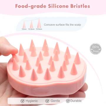 FREATECH Scalp Massager Shampoo Brush with Soft Silicone Bristles for Hair Growth and Scalp Care, Shower Hair Brush Head Massager Scalp Scrubber Exfoliator for Dandruff, Men Women Kids, Chalk Pink