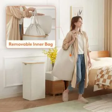 Lifewit 100L Laundry Basket with Lid and Bamboo Handles