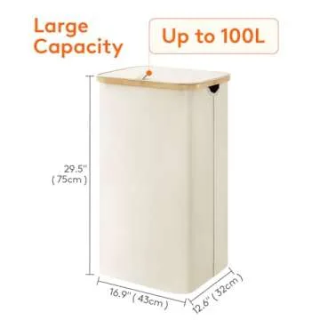 Lifewit 100L Laundry Basket with Lid and Bamboo Handles