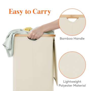 Lifewit 100L Laundry Basket with Lid, Clothes Hampers for Laundry with Bamboo Handles and A Removable Laundry Bag, Large Foldable Laundry Hamper for Bedroom, Bathroom, Dorm, Laundry Room, White