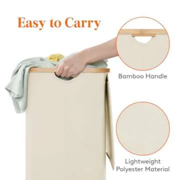 Lifewit 100L Laundry Basket with Lid and Bamboo Handles