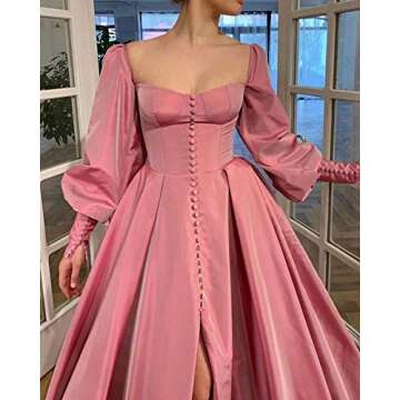 Xjizu Prom Dresses Puffy Sleeves Satin Ball Gowns for Women Formal Sweetheart Long Formal Party Evening Dress Champagne US10