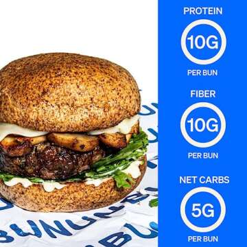 UNBUN Totally Grain Free and Keto Buns, 12 Ounce, 5g Net Carbs, 10g Protein, 10g Fiber, 0g Added Sugars Per Bun, Gluten Free, Certified Keto Almond Flour Buns