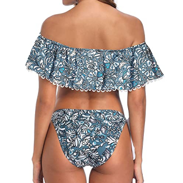Stylish Tempt Me Blue Bikini Set with Ruffle Top