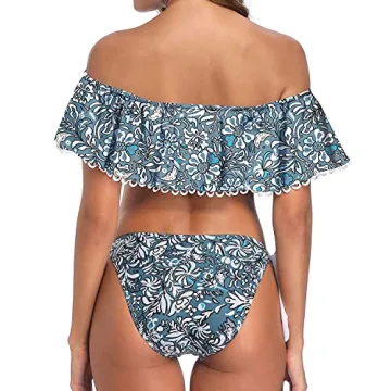 Stylish Tempt Me Blue Bikini Set with Ruffle Top