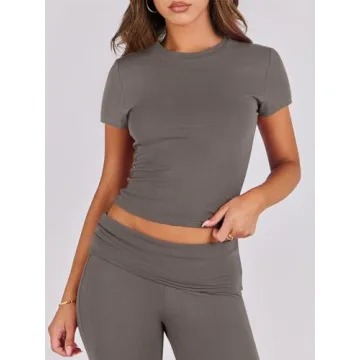 ANRABESS 2 Piece Sets for Women Lounge Loungewear Sets Foldover Yoga Flare Leggings Pants and Cropped Tops Casual Y2K Outfits Deep Gray Small