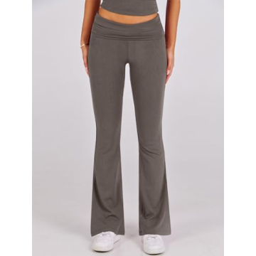 ANRABESS 2 Piece Sets for Women Lounge Loungewear Sets Foldover Yoga Flare Leggings Pants and Cropped Tops Casual Y2K Outfits Deep Gray Small