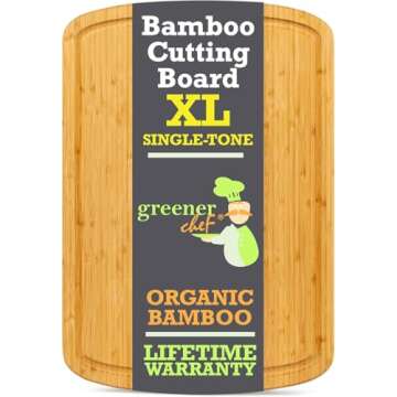 GREENER CHEF 18 Inch Extra Large Bamboo Cutting Board with Lifetime Replacements - Organic Wooden Bu...