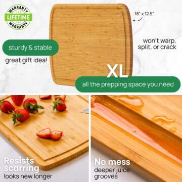 GREENER CHEF 18 Inch Extra Large Bamboo Cutting Board with Lifetime Replacements - Organic Wooden Butcher Block, XL Chopping Board for Kitchen, Meat, Vegetables, and Food Prep