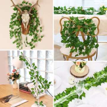 BLEUM CADE 6 Strands 42Ft Fake Vines for Bedroom with Fake Leaves, Cute Artificial Hanging Ivy Vines Fake Plants for Christmas Party Garden Store Wall Room Decor Aesthetic