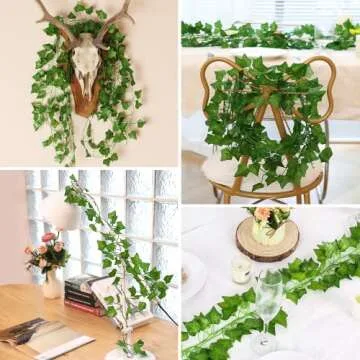 BLEUM CADE 6 Strands 42Ft Fake Vines for Bedroom with Fake Leaves, Cute Artificial Hanging Ivy Vines Fake Plants for Christmas Party Garden Store Wall Room Decor Aesthetic