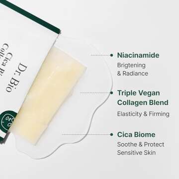 Dr.Bio Cica Biome Collagen Mask (5ea), Vegan Collagen-Coated Mask with 3x Collagen Boost for Elastic...