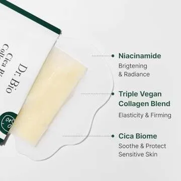 Dr.Bio Cica Biome Collagen Mask (5ea), Vegan Collagen-Coated Mask with 3x Collagen Boost for Elastic...