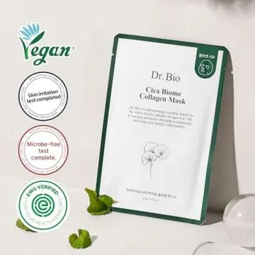 Dr.Bio Cica Biome Collagen Mask (5ea), Vegan Collagen-Coated Mask with 3x Collagen Boost for Elasticity and Firming, Skin Repairing, Radiant Skin, Anti Aging, Lifting, Hydrating, Korean Skincare