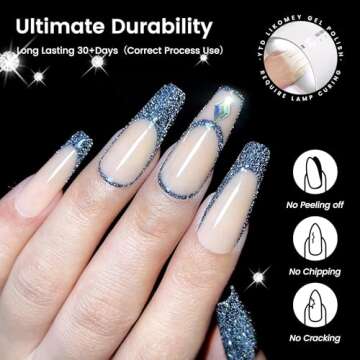 YTD Likomey Reflective Glitter Gel Nail Polish,15ml Black Flash Diamond Shimmer Nails Gel,Dark Blue ...