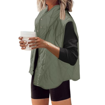 SENSERISE Women's Quilted Puffer Vest - Lightweight & Stylish Olive Green XL