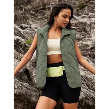 SENSERISE Women's Quilted Puffer Vest Lightweight Olive Green XL
