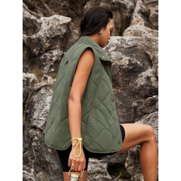 SENSERISE Women's Quilted Puffer Vest Lightweight Olive Green XL
