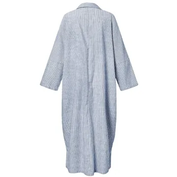 chouyatou Women's Casual Long Sleeve Button Down Loose Striped Cotton Maxi Shirt Dress (Small, Blue)