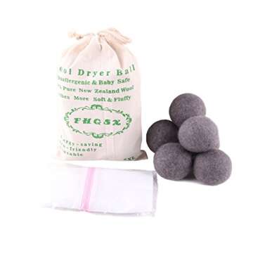 Wool Dryer Balls 6-Pack, Reusable, Saves Drying Time Natural Fabric Softener Great Gift Ideas, Grey