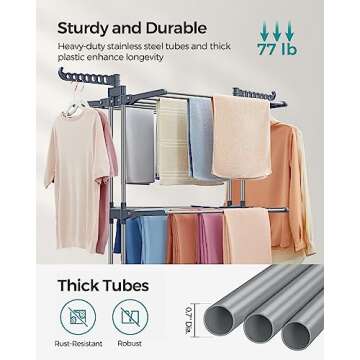 SONGMICS Clothes Drying Rack Stand 4-Tier, Foldable Laundry Drying Rack 68.1-Inch Tall, Steel, Rolling Clothes Horses Dryer Rack, Easy to Assemble, Indoor Outdoor Use, Dove Gray ULLR701G01