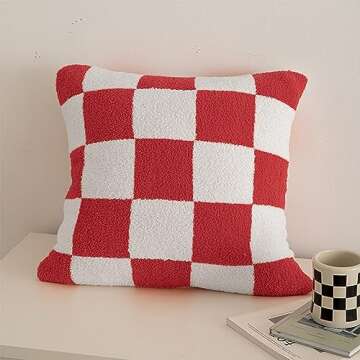 NIDITW Set of 2 Ultra Soft Red Checkerboard Throw Pillow Cover Microfiber Chessboard Gingham Cushion...
