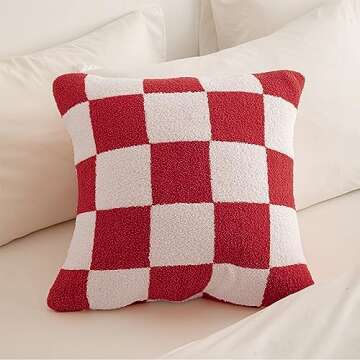 NIDITW Set of 2 Ultra Soft Red Checkerboard Throw Pillow Cover Microfiber Chessboard Gingham Cushion Case Cozy Fuzzy Checkered Pillowcase Decor for Home Sofa Couch 18x18 Inches (Red)