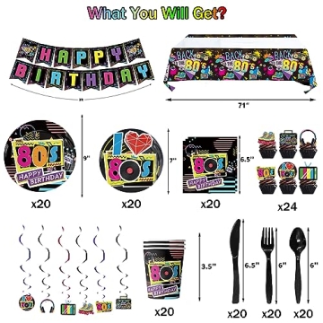 80s Birthday Decorations Party Supplies for 20 Guests