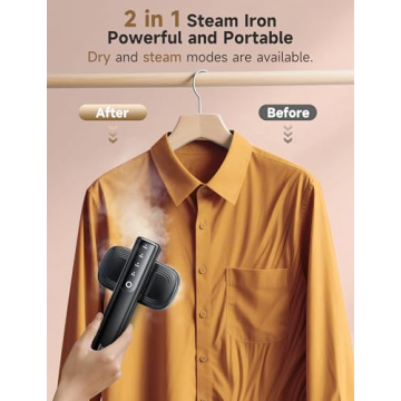 Travel Steamer for Clothes - Portable Handheld Wrinkle Remover, 1200W 2-In-1 Steamer & Iron, Strong ...