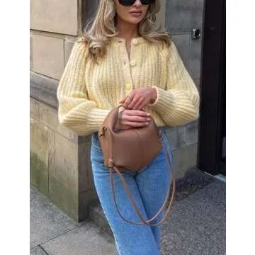 VDWIP Womens Cardigan Sweaters Button Down Chunky Knit Sweater Fall Loose Long Sleeve Cropped Cardig...