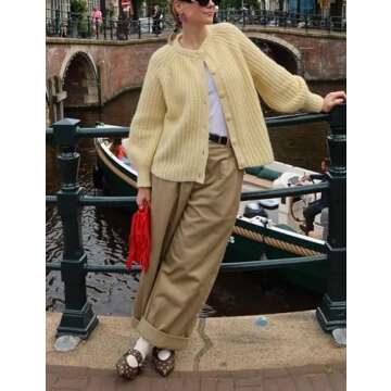 VDWIP Womens Cardigan Sweaters Button Down Chunky Knit Sweater Fall Loose Long Sleeve Cropped Cardigan(Yellow-S)