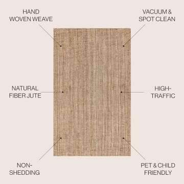 JONATHAN Y Pata Hand Woven Chunky Jute Indoor Area Rug - Bohemian Style, Easy Cleaning for Bedroom, ...