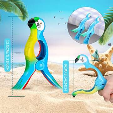 8 Pcs Beach Towel Clips for Beach Chairs Beach Chair Clips Portable Parrot Flamingo Cactus Swallow Beach Towel Holder for Towels Cruise Pool Holiday Outdoor Clothes Pins (Cute Parrot)