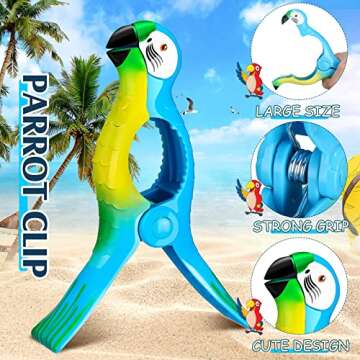 8 Pcs Beach Towel Clips for Beach Chairs Beach Chair Clips Portable Parrot Flamingo Cactus Swallow Beach Towel Holder for Towels Cruise Pool Holiday Outdoor Clothes Pins (Cute Parrot)