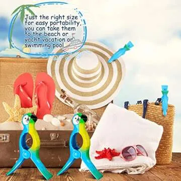 8 Pcs Beach Towel Clips for Beach Chairs Beach Chair Clips Portable Parrot Flamingo Cactus Swallow Beach Towel Holder for Towels Cruise Pool Holiday Outdoor Clothes Pins (Cute Parrot)