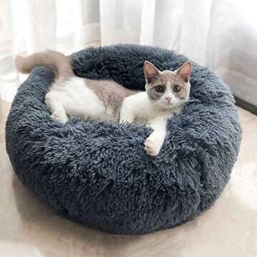 BODISEINT Modern Soft Plush Round Pet Bed for Cats or Small Dogs, Mini Medium Sized Dog Cat Bed Self...