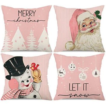 Cute Christmas Decorative Pillow Covers 18x18 Set of 4 for Festive Cheer
