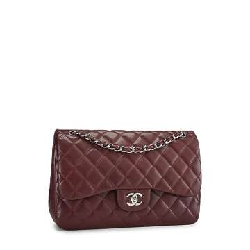 Chanel, Pre-Loved Burgundy Quilted Caviar New Classic Double Flap Jumbo, Burgundy