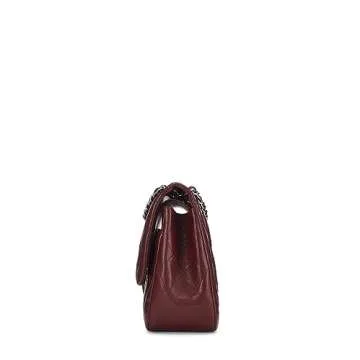 Chanel, Pre-Loved Burgundy Quilted Caviar New Classic Double Flap Jumbo, Burgundy