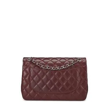 Chanel, Pre-Loved Burgundy Quilted Caviar New Classic Double Flap Jumbo, Burgundy