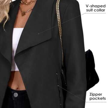 Zando Black Leather Jacket Women Bomber Jacket Women Faux Suede Jacket with Pockets Fashion Moto Jac...