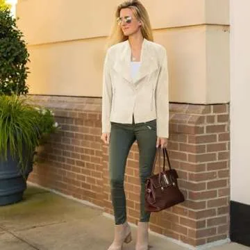 Zando Black Leather Jacket Women Bomber Jacket Women Faux Suede Jacket with Pockets Fashion Moto Jacket Woman Open Front Draped Cropped Jacket Outwear Long Sleeve Jackets for Women Casual M