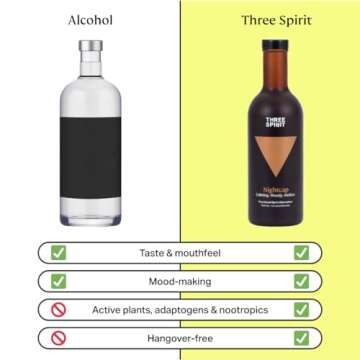 Three Spirit Non-Alcoholic Alternative Spirit - The Nightcap, 50cl | Alt-Whiskey | Unwind & Chillout with Adaptogens, Valerian, Hops & Lemon Balm | Award Winning Active Botanical Gluten Free & Vegan